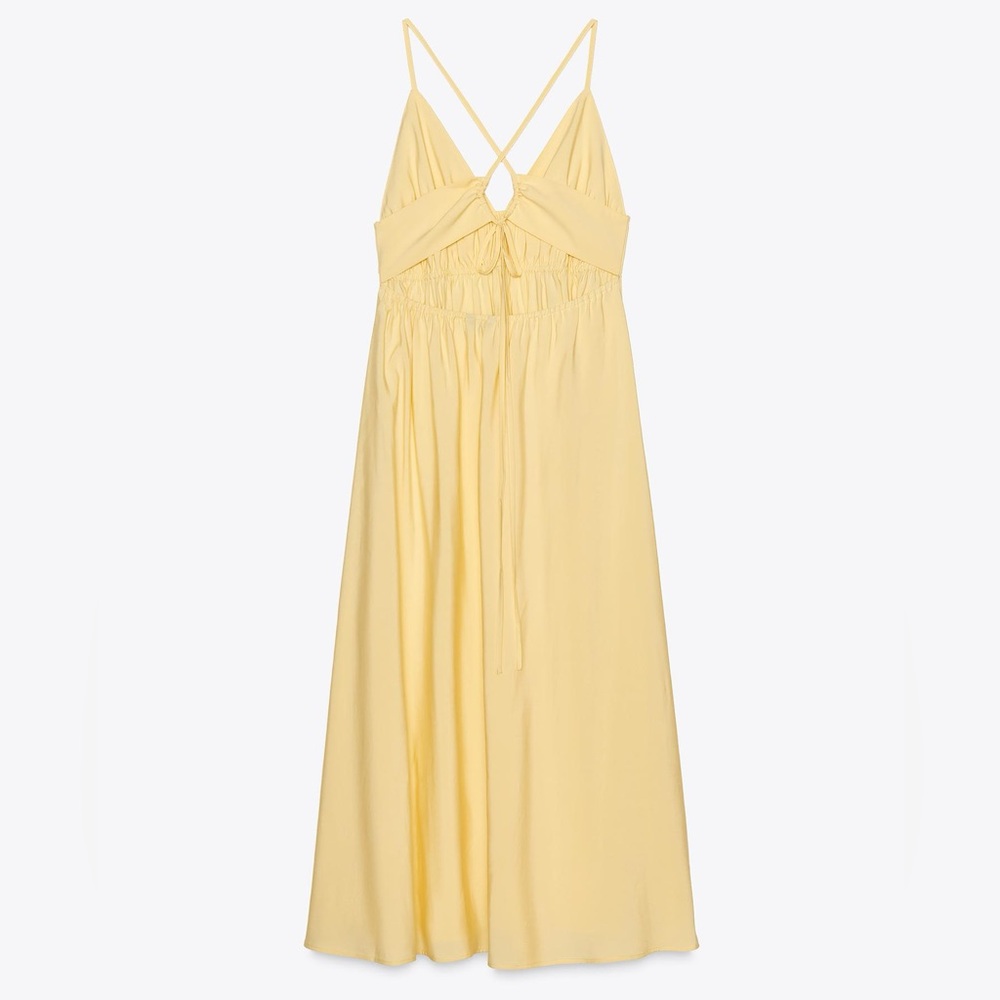 Zara NWT Yellow Flowy V Neck Halter Midi Summer Dress (Size XS) - Picture 9 of 10